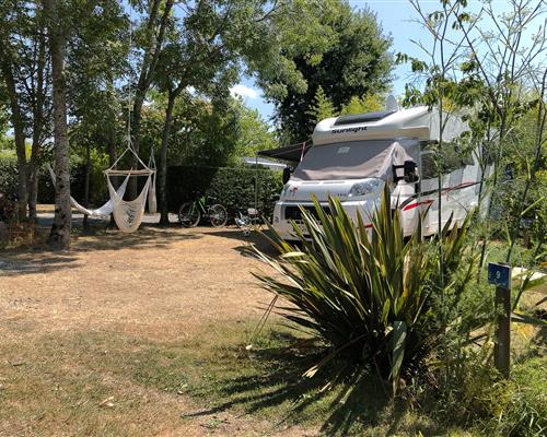 Campervan or motorhome pitch at Les Genêts campsite in Sarzeau